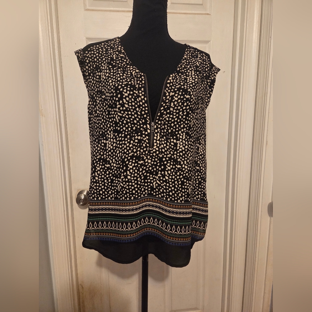 Pleione Black and White Patterned Blouse